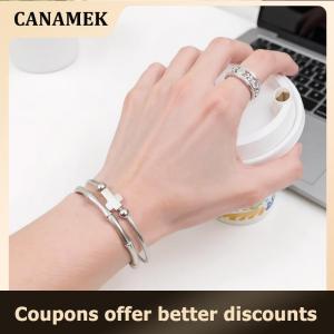 【 CANAMEK 】 Vintage Cross Charm Bracelet Silver Personality Couple Bracelet Adjustable Titanium Steel Religious Bracelet For Women