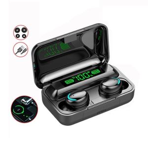 Headset F9-5 Bluetooth 2200mah Putih Power Bank TWS Mic 9D Bass Stereo Handset Water Proof Earbud 5.0 Wireless Earphone