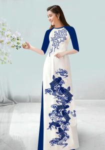 [HCM]ÁO DÀI TRUYỀN THỐNG IN HỌA TIẾT CÁ CAO CẤP - không kèm quần