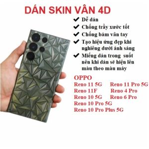 Miếng dán skin vân 4D mặt lưng trong suốt Oppo Reno 11 Reno 11 Pro Reno 11F Reno 10 Reno 10 Pro Reno 4 Pro Reno 6 Pro