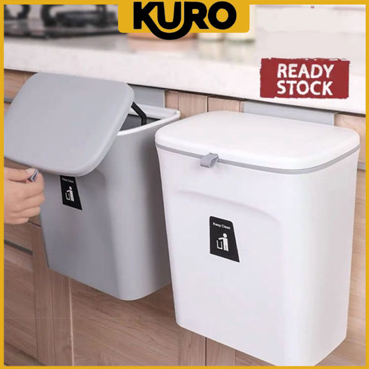 Kuro Kitchen Hanging Dustbin Wall Mounted Rubbish Bin 9L Trash Garbage Waste Tong Sampah Dapur