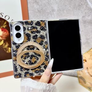 Leopard Glitter Case for Samsung Galaxy Z Fold8 Ultra/Z Fold8/Z Fold7/Z Fold6 Hard PC Leopard Print Cover with Kickstand Shockproof Aesthetic Protective Phone Case for Women