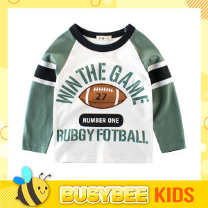 kids Children T-shirt for 1-10 years old boys girls Long raglan sleeve rugby game graphic printed / Baju kanak-kanak budak lelaki perempuan lengan raglan panjang dengan cetakan rugby