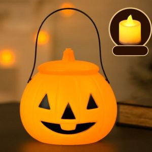 SDFBN halloween decorations outdoor with Cover Halloween Pumpkin Lantern Handheld Trick or Treat Halloween Candy Can Funny Plastic Pumpkin Bucket Halloween Decor Supplies