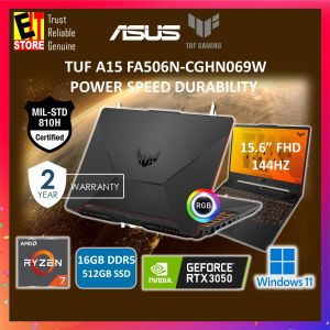 ASUS TUF Gaming A15  (RYZEN 5 7445HS/16GB/512GB SSD/RTX3050 4GB/15.6" IPS FHD 144HZ/ RGB KEYBOARD/ W11/BAG/2Y) Gaming Laptop