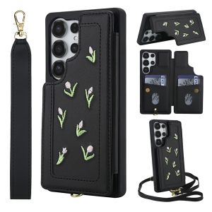 Cho Samsung Galaxy S25 S24 S23 Ultra / S25 S24 S23 cộng với vỏ điện thoại Hoa đẹp với đứng khe cắm thẻ da ốp lưng