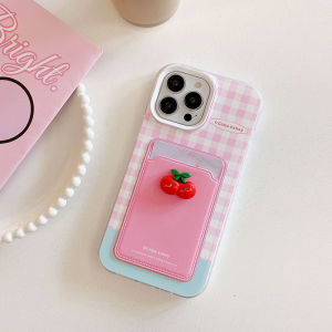 3D Cute Cherry 2 in 1 Phone Case With Card Slot Card Holder For iPhone 17 16 15 14 Pro Max Plus 13 12 11 Pro Max X XR XS Max 8 Plus + 7 Plus Fashion Anti-fall Phone Cover Hard Shockproof Phone Casing Shell