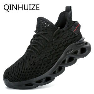 QINHUIZE Fashionable lightweight safety shoes steel toe cap safety shoes mens new summer flying woven breathable anti-smashing anti-puncture insulation safety work boots