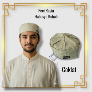 Peci Kopiyah Habasya Lipat Kubah / Kopiah Kubah Uighyur Peci Rusia Coklat Muda Premium