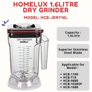 (HCB-J22L/HCB-J25L&HCB-JDRY16L)HOMELUX COMMERCIAL BLENDER JAR COMPLETE SET 1.6L/2.2Ltr&2.5LTR/1.6Ltr