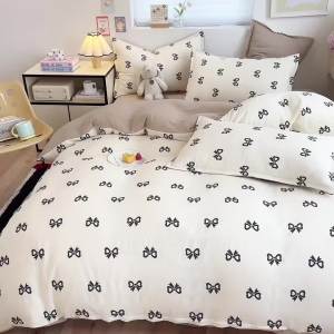 Xingmenglai High-Value Bowknot Bedding Set Bed Sheet Four-Piece Set Duvet Cover Student Dormitory Single Bed Three-Piece Set LZD
