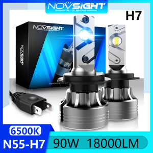 Novsight N55 H7 LED Headlight Bulbs Kit 6500K Super Bright 90W 18000LM LED Lights for Car High/Low Beam Fog Light Plug&Play 2 Pcs 1 Year Warranty