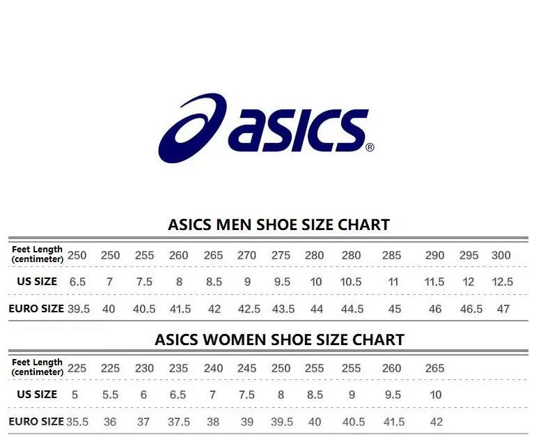 ASICS men's and women's size chart