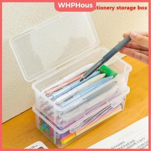 WHPHous 1PC Large Capacity Plastic Pencil Box Stackable Translucent Clear Pencil Box Office Supplies Storage Organizer Box