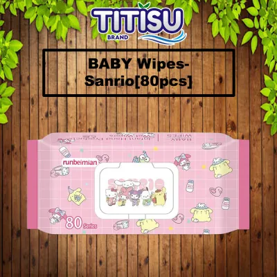 🧻[80pcs] Sanrio Baby Wipes Outdoor Portable Pink Design Cotton Soft RO Pure Water Infant Hand and Mouth Wet Wipes