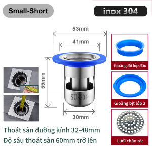 Phụ kiện ngăn mùi hôi nhà tắm Inox Sus 304 Lắp4 kích cỡThoát Sàn Chống Côn Trùng