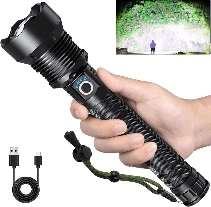 thumbnail image 2 of Tactical High Lumens Flashlights LED Rechargeable 20000LM Super Bright Flash Light With Power Display Waterproof Small Flashlights For Camping Emergencies 6Modes Zoomable Pocket 2 of 11