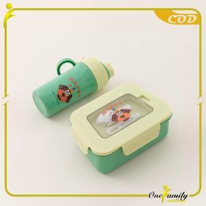ONE-C1379 Tempat Bekal Anak 3 Sekat Karakter Lucu Lunch Box Anti Tumpah Free Sendok Set Kotak Makan