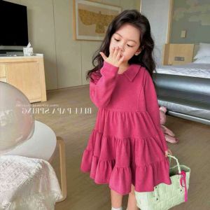 Dress Tunik Casual Chic Anak Perempuan Longsleeves Polos Gaya Korea