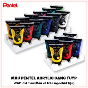Màu vẽ Acrylic Pentel WA2-12E 28ml dạng tuýp độ bền màu cao có thể vẽ lên mọi bề mặt