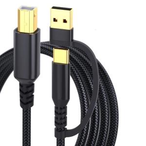 Two Interfaces Braideds USB A/C to USB B Printer Cable for Printers Digital Pianos and Keyboards
