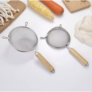 กระชอนสแตนเลสด้ามไม้ กระชอน ที่กรองอาหาร