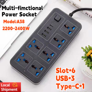 [SG STOCK] Extension Electric socket 6 Power Socket 2M Extension wire 3 USB+1PD Ports  Adapter Socket Extension cords
