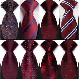 Mens Tie 8CM Neckties Classic Jacquard Woven Stripes Dot Solid Marron Burgundy Dark Red Neck Ties Neckwear for Man Formal Dress Gravata Corbatas Wedding Party Business