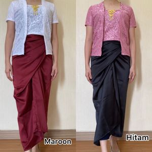Setelan Kebaya Brukat Wanita Modern Stelan Kebaya Tille Moderen Bawahan Rok Lilit Batik Panjang Mini Pendek 7/8 Bisa di Atur Wrap Skirt Polos Hitam Maron One Set Kebaya Anak SMP SMA SMK Gadis Remaja Dewasa Baju Adat Hari Kartini Guru Anak Sekolah Wisuda