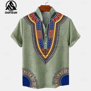 【Oufisun】vitage Áo Sơ Mi Nam Áo sơ mi dân tộc Áo ngắn tay quá khổ quần áo bohemian