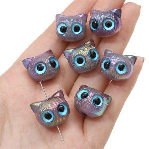 1PC Cartoon Big Eyed Cat Acrylic Owl 3D Cat Head Resin Beads Loose Spacer Beads For DIY Handmade Bracelet Material Jewelry Making Accessories