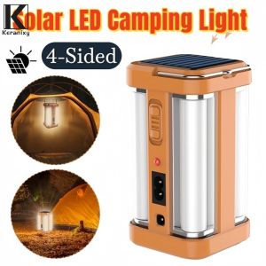 Keranixy 4-Sided Lighting Solar Camping Lamp Multifunctional LED Emergency Light for Outdoor Camping Travel