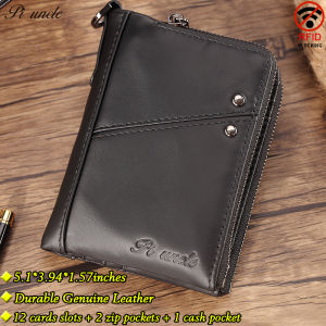 New style Most Popular PIUNCLE Brand Casual Vintage Cowhide Mens Thin Wallet Genuine Leather Designer Male Zipper Money Purse Thin Wallets Coin money pocket Cards Holder Short Wallet Clutch Bags Mens Leather wallets for money and cards purse zipper Soft