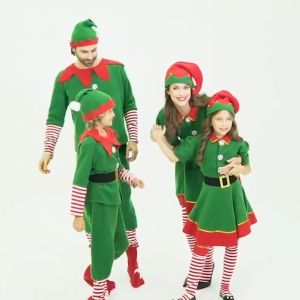 Green Elf Costume Set for Family Christmas Party - Parent-Child Adult and Kids Cosplay Outfit