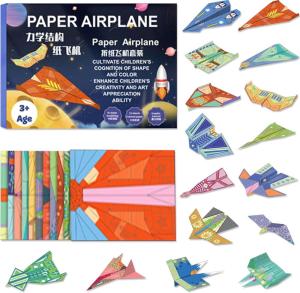 Kids Paper Airplane Kit Creative Paper Airplane Book with 16 Classic Designs & 32 Planes Sheets Origami Airplanes Kit for Kids Ages 8-12