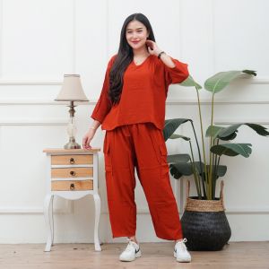 KENAN-Felicya Cargo one set Rayon || Setelan Celana Panjang LD 120 BB 45-80