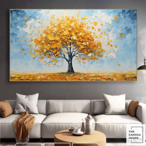 Tranh in Canvas Cây Vàng Trừu Tượng (Có hình thật - Đã có khung móc đinh treo) - The Canvas House