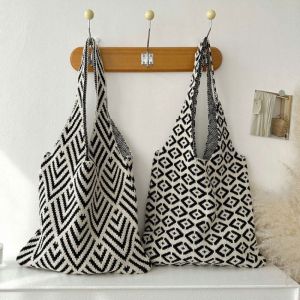 N814L Knot Woven Tote Bag Handbag Stripe Knitted Shopping Bag Sweet Large Capacity Summer Beach Pouch Ladies