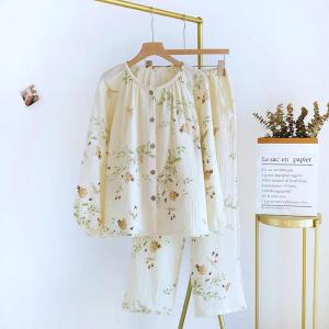 2026 New Spring and Autumn Womens Pajamas Set 100% Cotton Long Sleeve Trousers Two-piece Home Set Summer Pajamas