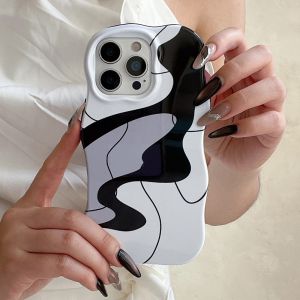 Luxury Wave 2IN1 Geometric Pattern Phone Case For iPhone 16 15 14 13 Pro Max Frosted Bumper Glossy Shockproof Protective Cover