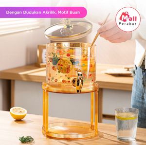 Mall Perabot | Dispenser Air Kaca Ketel Air dengan Tatakan Kayu Tempat Minuman Es Jus 2.6L