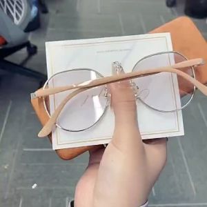 【Free Case】Womens Photochromic Eyeglass 0~400 Graded Myopia Glasses Anti Blue Light Anti Radiation Metal Graded Glasses for Nearsighted