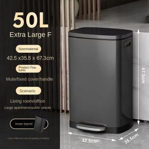 6L-50L Stainless Steel Trash Can Foot-on Garbage Can with Lid Household Pedal Refuse Bin