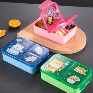 TIEZI MALL Dung lượng lớn Hộp cơm trưa hoạt hình Chống rò rỉ Cấp thực phẩm Hộp đựng thức ăn Phong cách dễ thương với thìa nĩa Hộp dã ngoại Dành cho trẻ em và học sinh