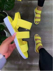 [Free Shipping] Sandals Large Size Flat Casual With A Single Strap Slip-On Style Elastic Band Solid Color Fashionable For Outdoor Wear Beach Sandals