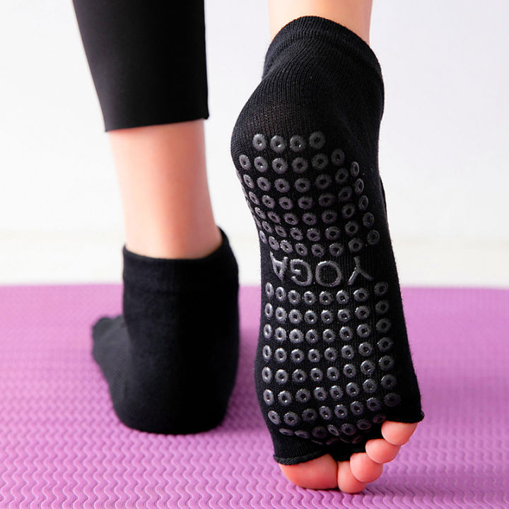 1Pair Women Yoga Backless Five Toe Anti-Slip Ankle Grip Socks Dots