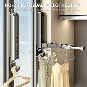 1pcs Punch-free Folding Clothes Drying Rack Balcony Portable Wall-mounted Telescopic Clothes Drying Rod