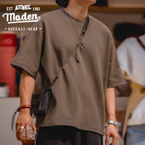 Maden brand 2025 new summer men youth tooling style American retro pique air cotton T-shirt loose silhouette stitching non-iron TEE short sleeves