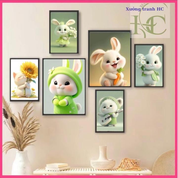 Bộ 6 tranh treo tường 12 con giáp ,cute trang trí phòng khách ,phòng ...
