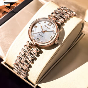 JSDUN 8987 Fashion Quartz Women Watch Gift Round-dial Stainless Steel Watchband Wristwatch Calendar